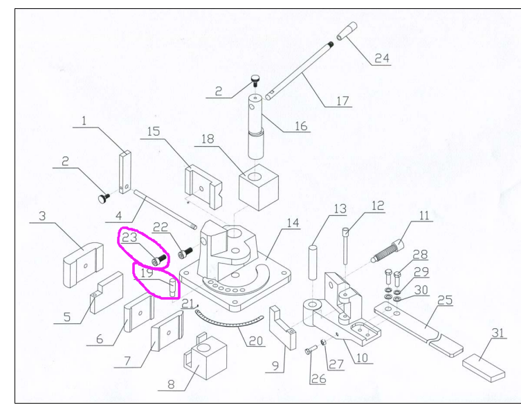 Parts#19 &#23 Angle stop&pin for UB-70/100 bender